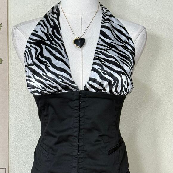 Vintage 90s Y2k Satin Zebra Print Halter Top Sexy Trashy Gyaru Party McBling S M - Picture 2 of 5